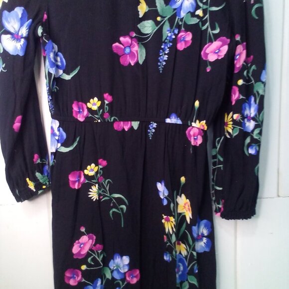 Old Navy Dress Women S Long Sleeve Elastic Waist Floral Black Colorful - Picture 15 of 16